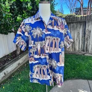VTG RJC Men Hawaiian Aloha Shirt Size Large Short Sleeve Made In Hawaii USA
